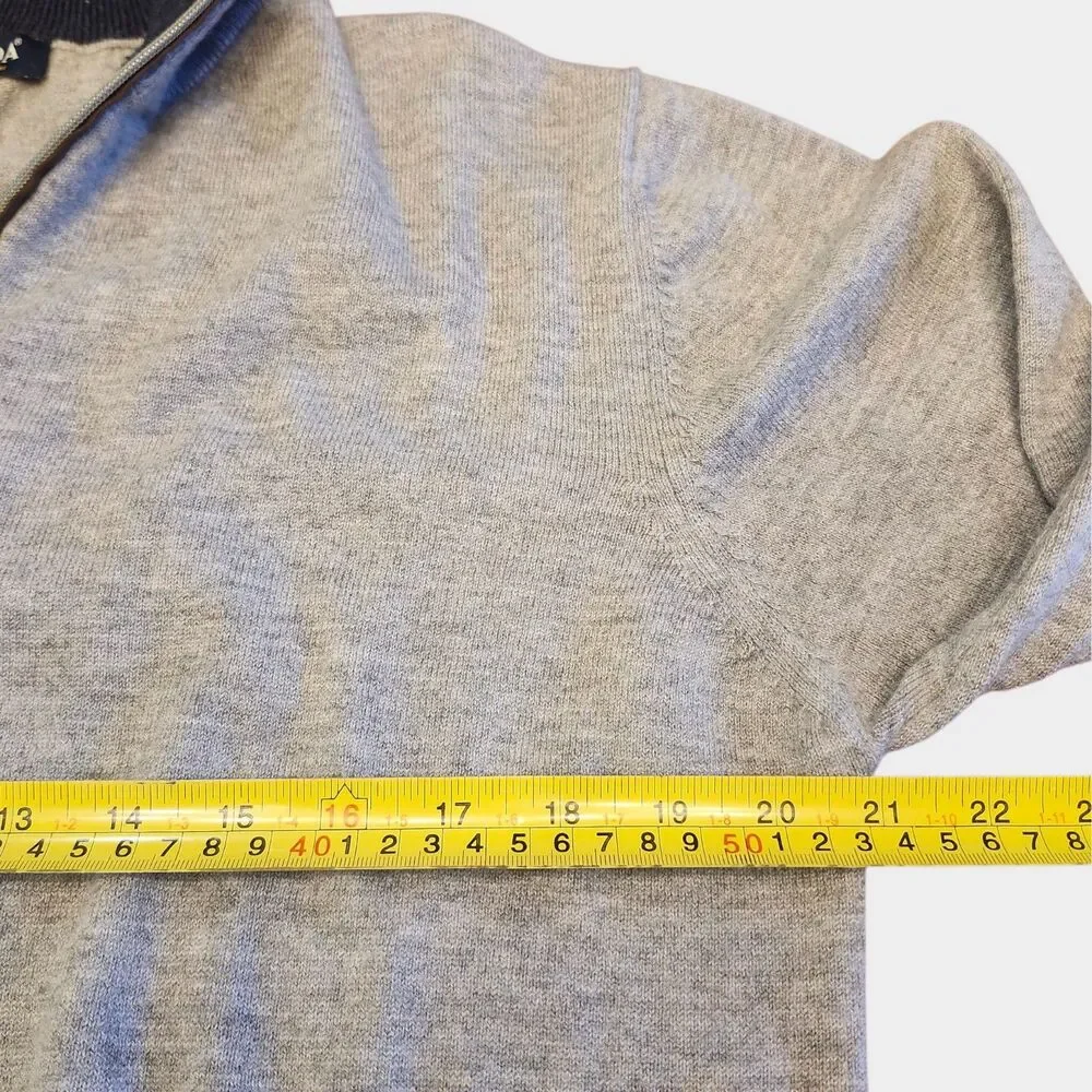 Spada‎ Roma Italian Mens XL Gray 1/4 Zip Wool Cashmere Blend Sweater Elbow Patch